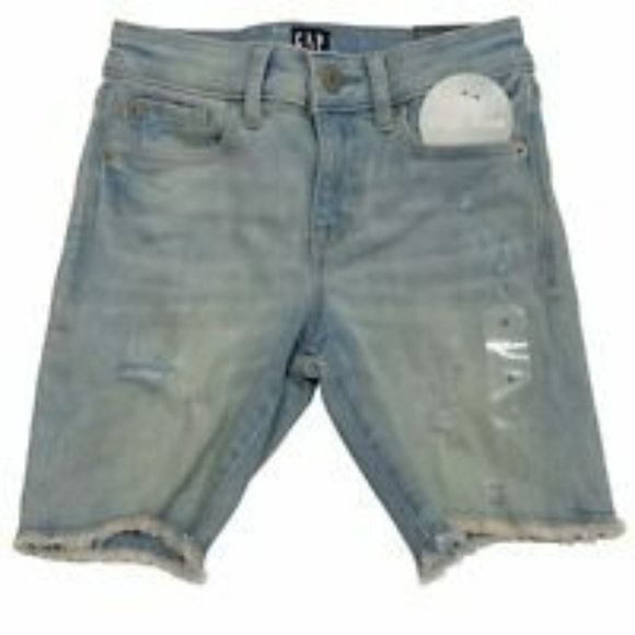 GAP Other - NWT GAP Girls Stretch High Rise Bermuda Shorts Sz 6 Light Wash Denim Rips
